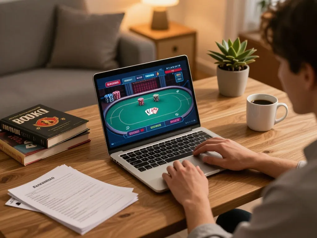 uu88 player enjoying online poker strategy at home with cozy atmosphere