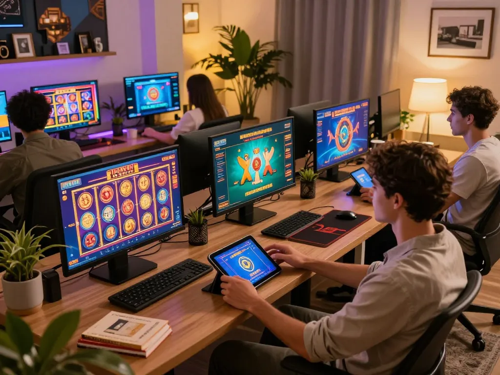 Players engaging in exciting online gaming at Say88 with interactive devices, showcasing a vibrant gaming atmosphere.
