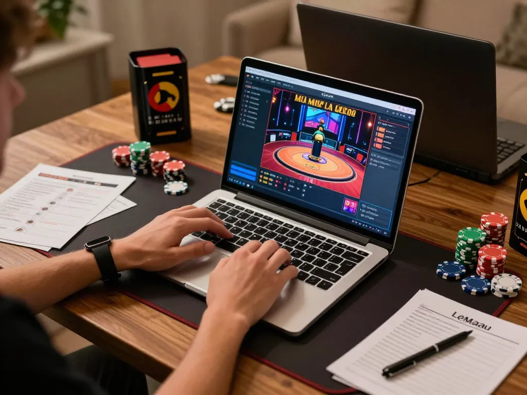 Engaging gameplay experience at lemacau casino with live dealer visible on laptop screen.