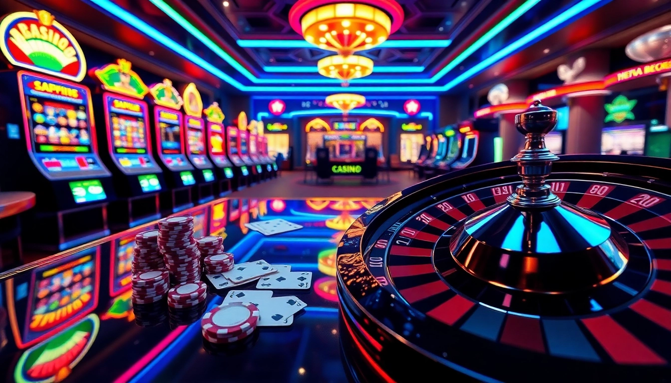 Engaging digital scene showing Nhà cái casino Online with spinning roulette wheel and vibrant betting chips