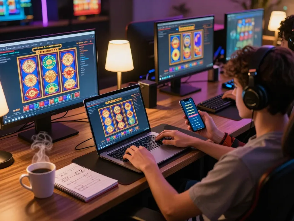 Engaging in a slot gacor game on a laptop, showcasing the modern online gambling experience