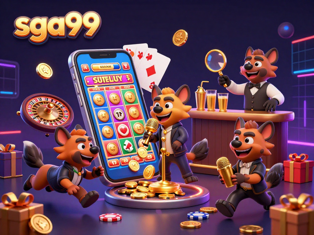 sga99 hyenas bring a comedic twist to casino life in a vibrant digital illustration