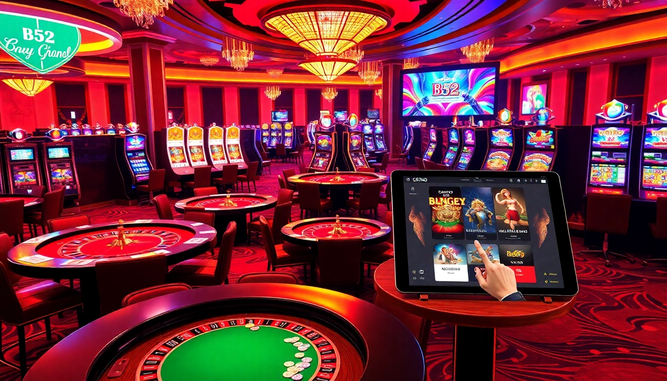 Revelers enjoying excitement at B52 casino, with vibrant tables and thrilling games.