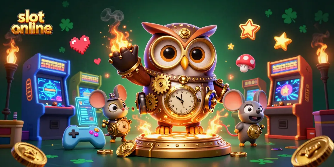 Memenangkan jackpot di slot online dengan ilustrasi 3D yang menampilkan karakter-kraft futuristik dan mesin permainan kasino.