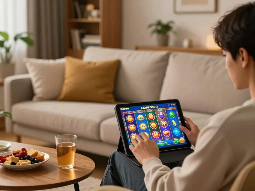 Memainkan Demo Slot PG Soft Mirip Asli di tablet dalam suasana nyaman di rumah dengan pencahayaan ambient