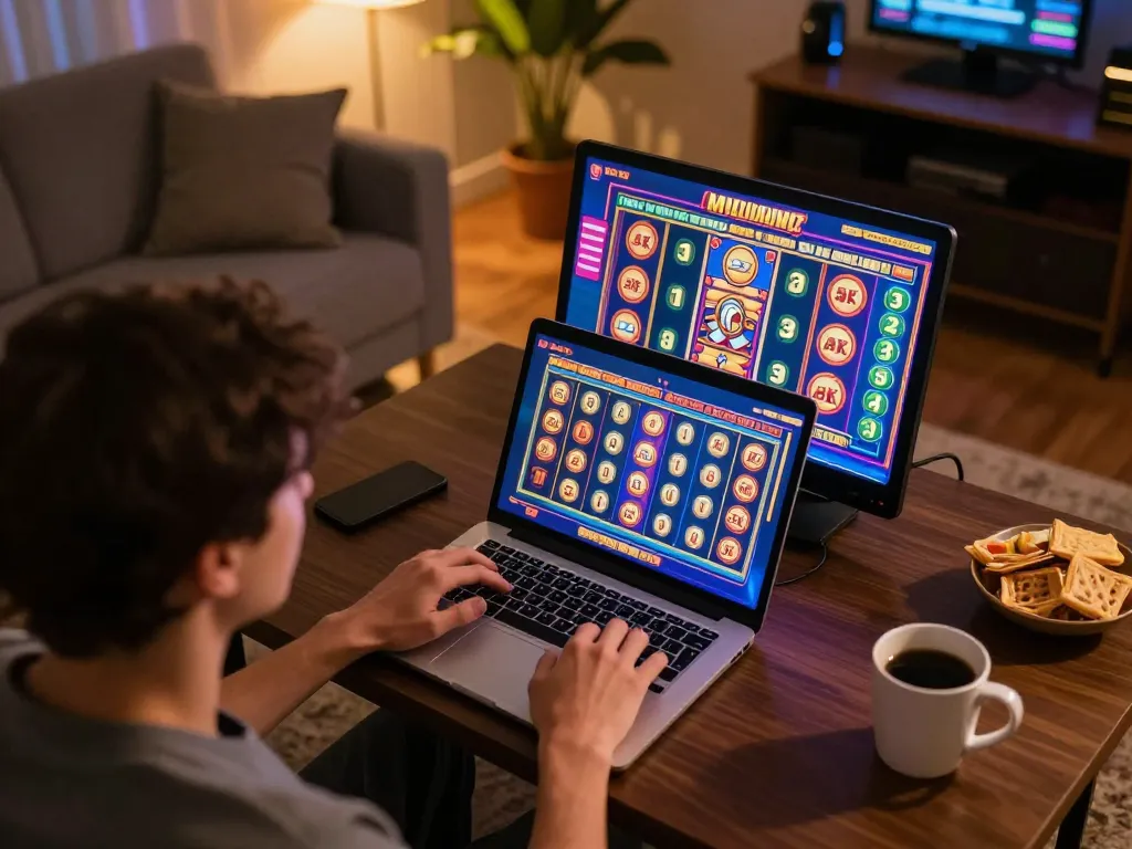 Engaging in link gacor gaming strategies while enjoying vibrant online slot gameplay at home.