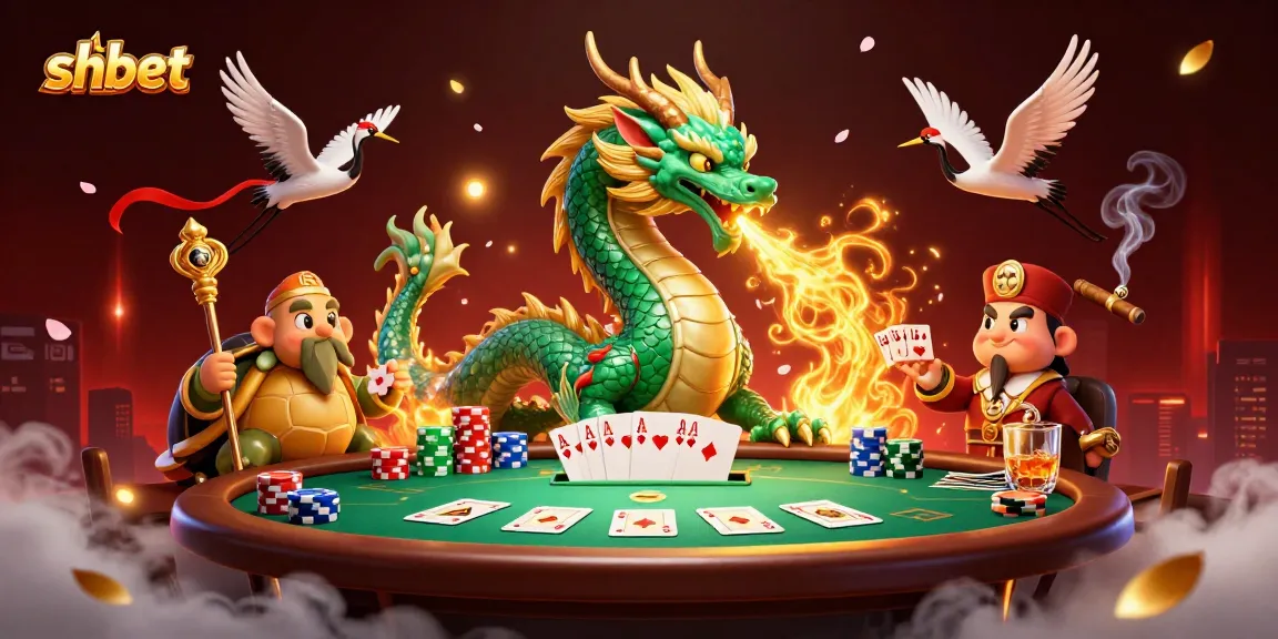 Engage with shbet's thrilling casino experience, highlighted by an emerald jade dragon and vibrant poker elements.