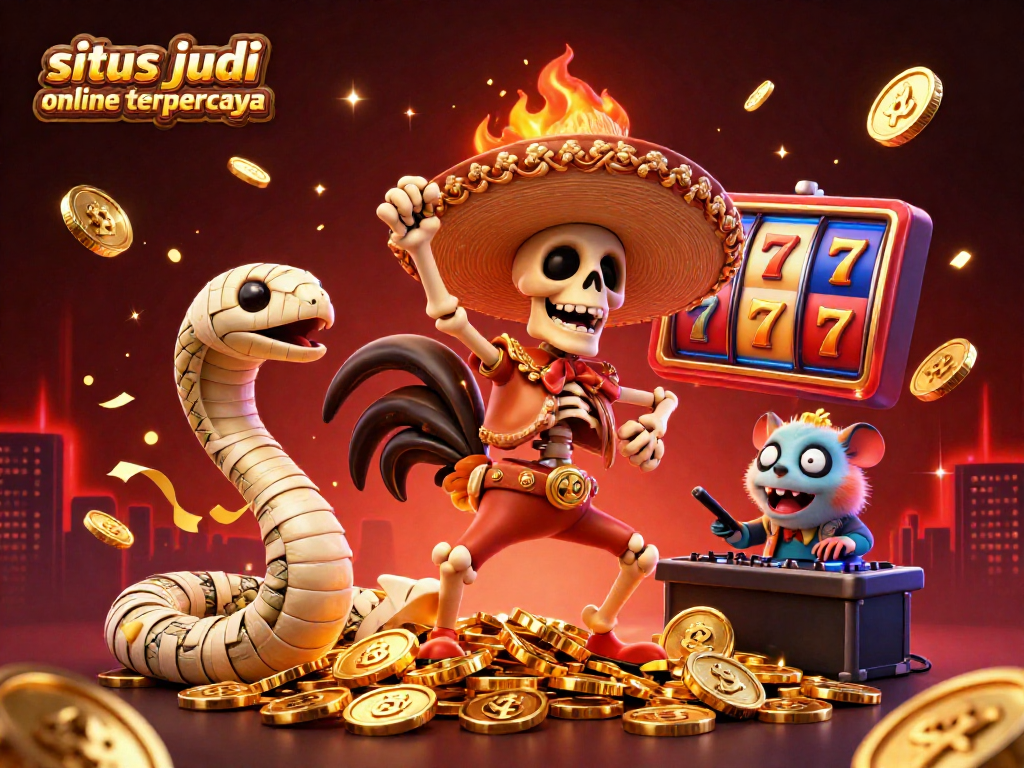 Experience the excitement of winning with situs judi slot online terpercaya, featuring colorful slot reels, prizes, and engaging characters.