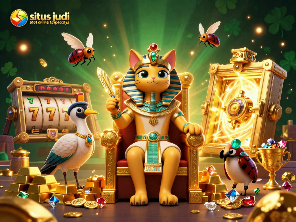Experience excitement at situs judi slot online terpercaya with vibrant 3D casino characters and gold treasures.