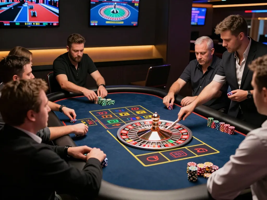 Tr88 players engaging in live online roulette, showcasing strategic bets and vibrant casino atmosphere.