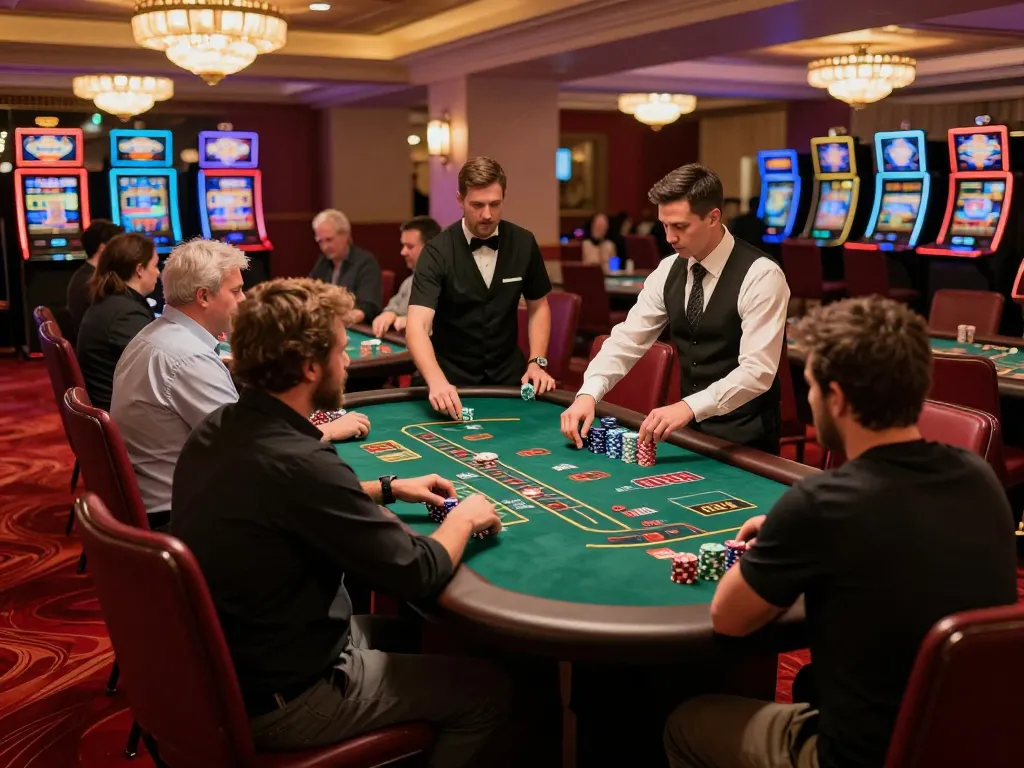 Engaged players exploring strategies while enjoying blackjack at 99Win's vibrant casino floor.