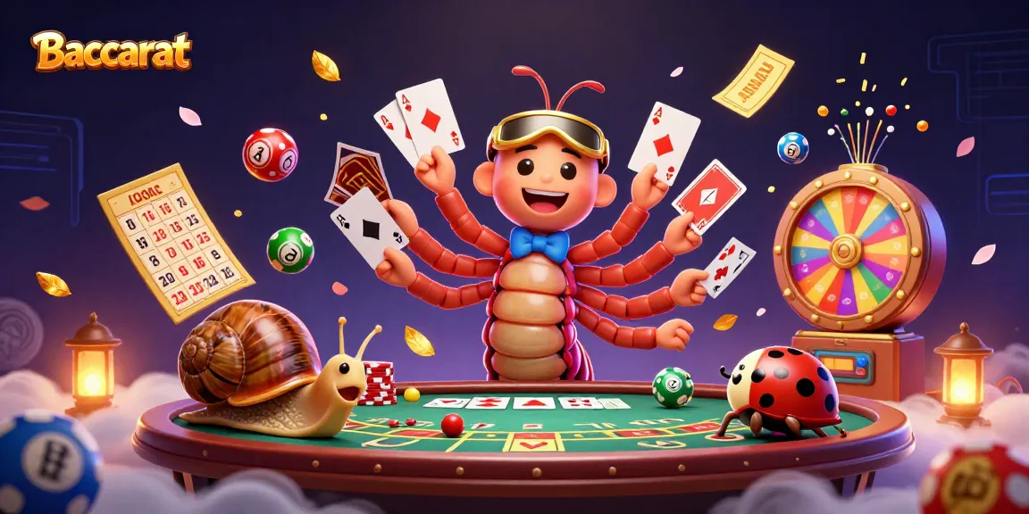 Baccarat scene with a cartoon dealer, snail high-roller, and pill bug excitement at a lively casino