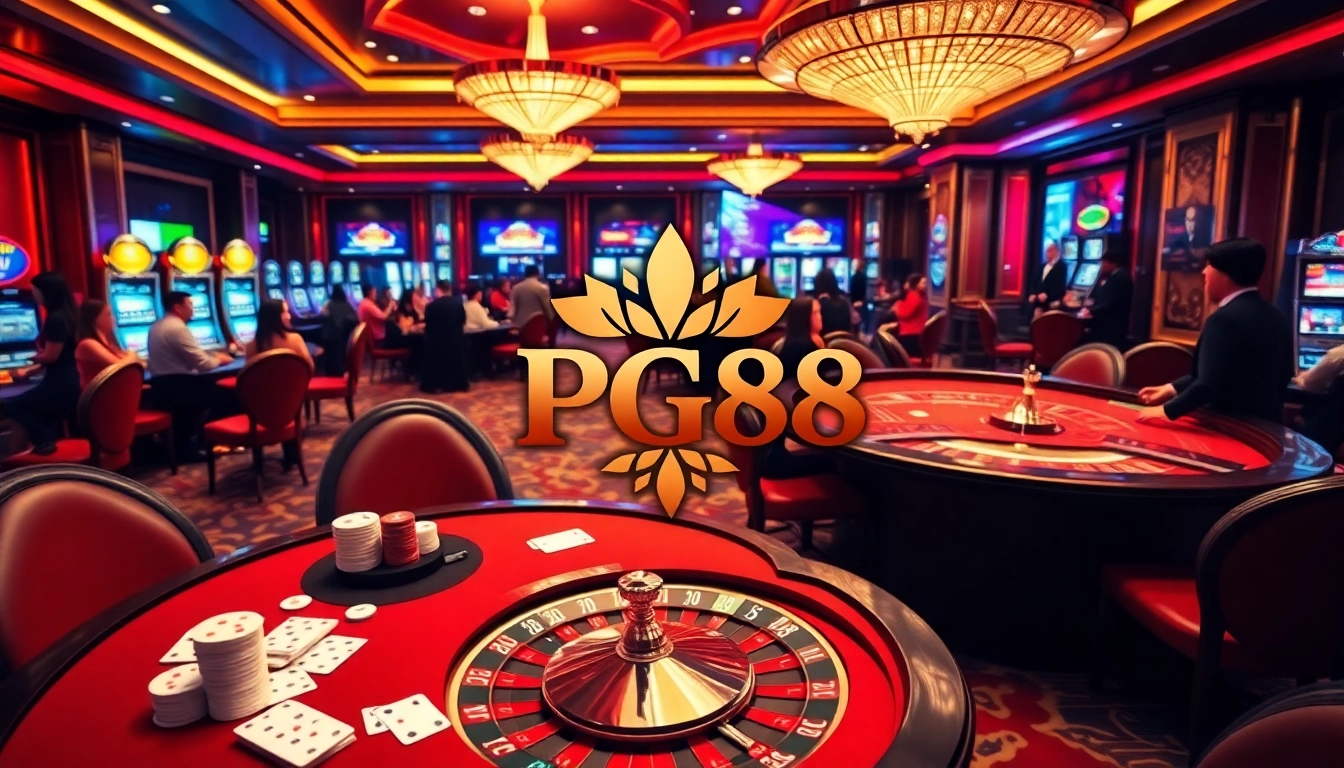 Players enjoying games at PG88 Casino with a vibrant atmosphere of excitement and luxury.