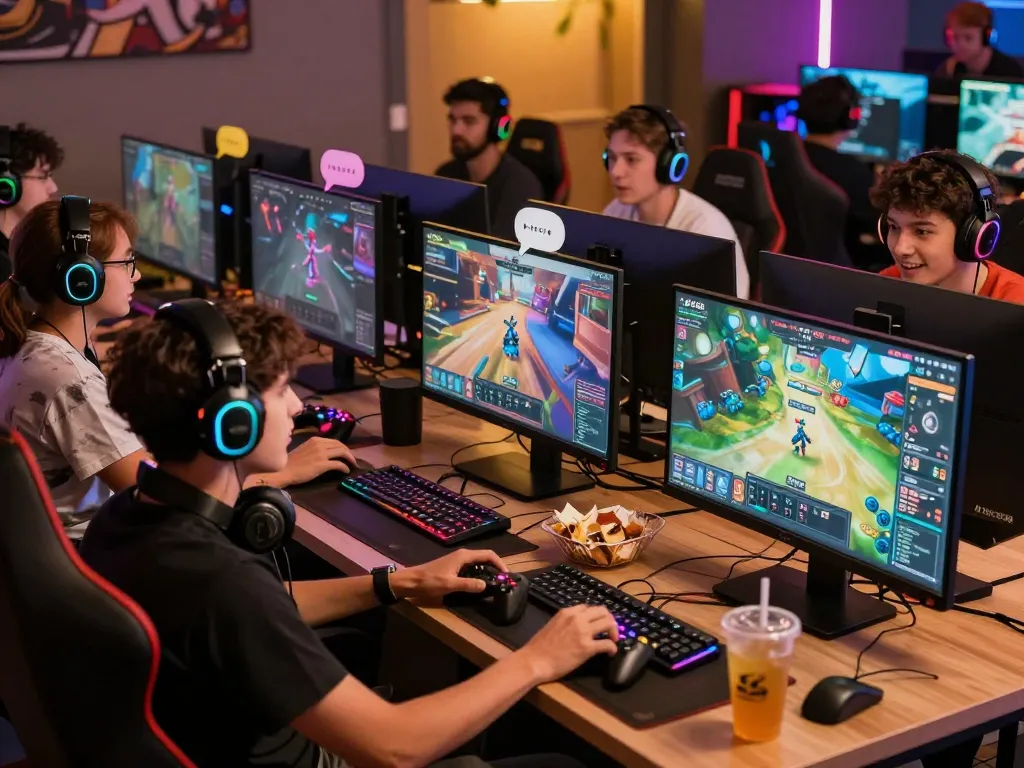 Exciting scene of gamers enjoying HOKI288 online games with vibrant atmosphere.
