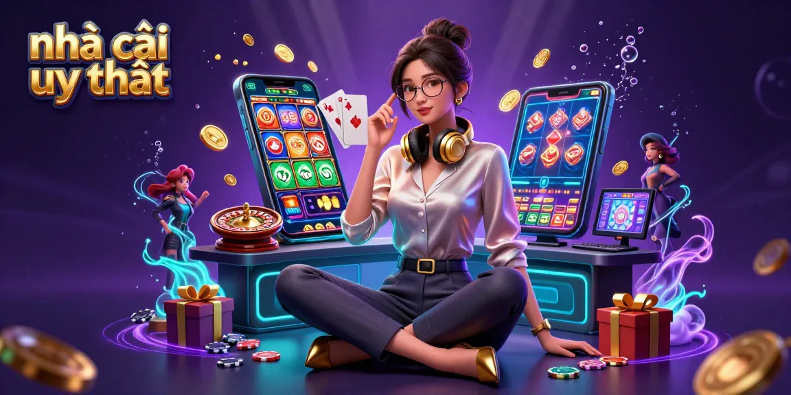 Engage with the dynamic world of nhà cái uy tín at an advanced gaming setup featuring casino games, vibrant colors, and shimmering gold.