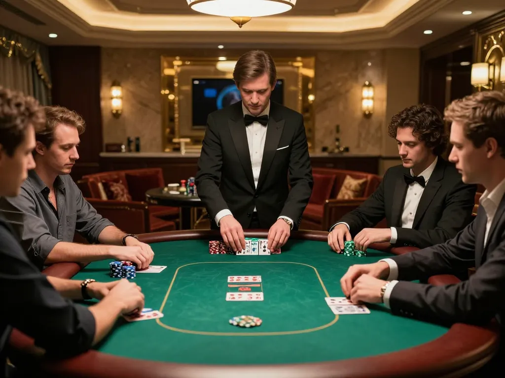 RR88 NAVY players engaging intensely in a high-stakes game at a luxury poker table
