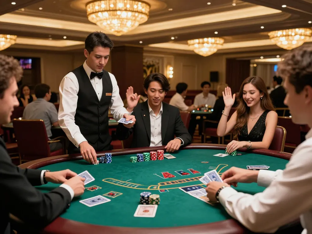 Players engaging in exciting blackjack gameplay at X88.COM casino, showcasing a lively atmosphere.