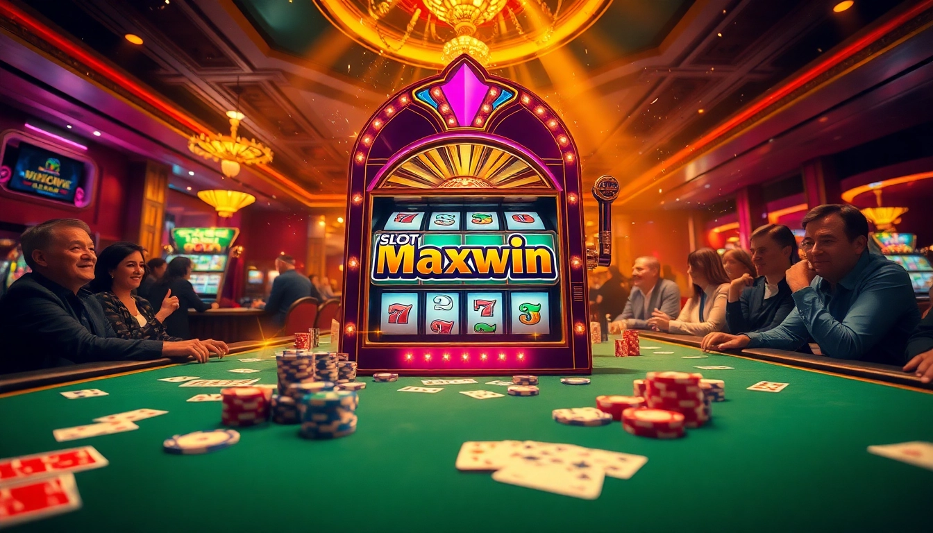 Experience thrilling action at the Slot Maxwin machine amidst a vibrant casino atmosphere.
