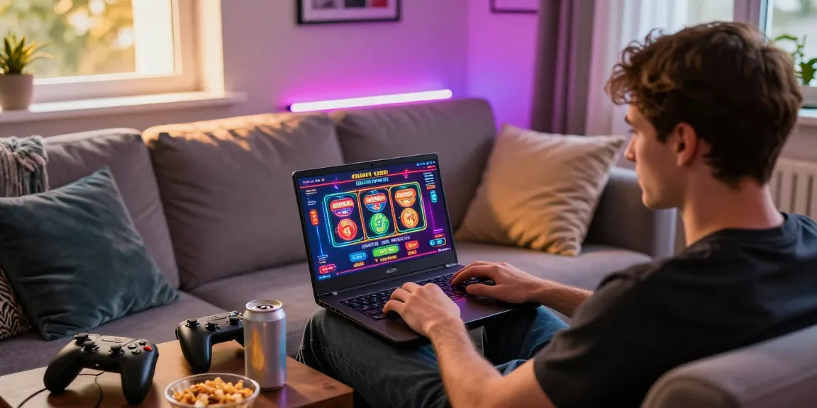 Engaging home gaming setup featuring a player using https://scoarch.org.uk for online credit card casinos