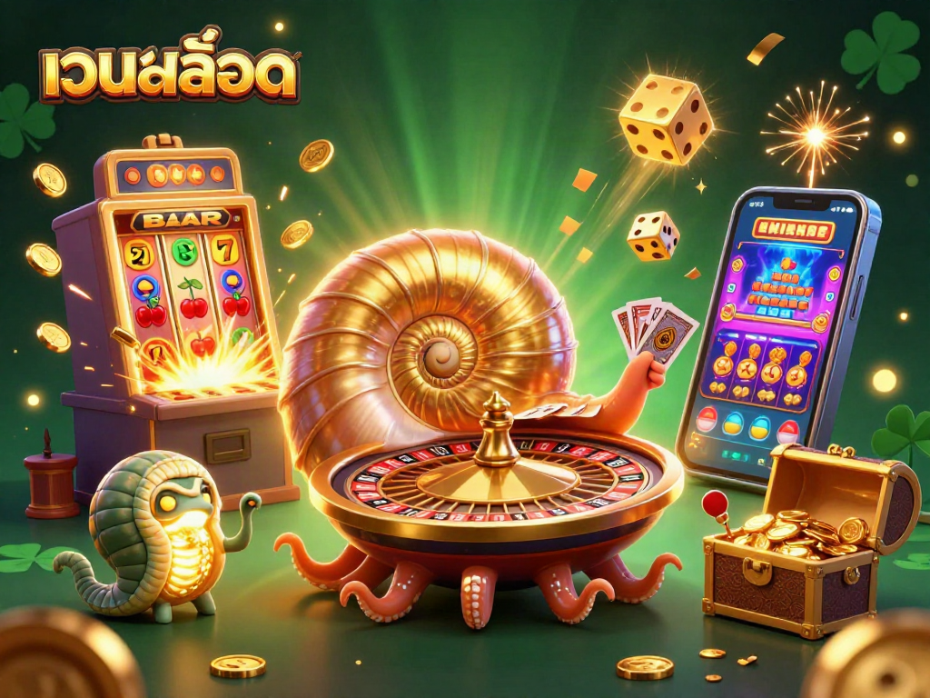 Engage with เว็บสล็อต featuring a 3D nautilus roulette, explosive slot machine, and vibrant casino elements.