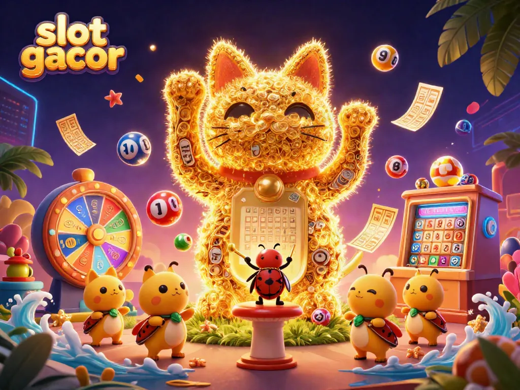 Slot gacor memikat dengan simbol kasino di tengah cahaya berkilau dan elemen permainan dinamis.
