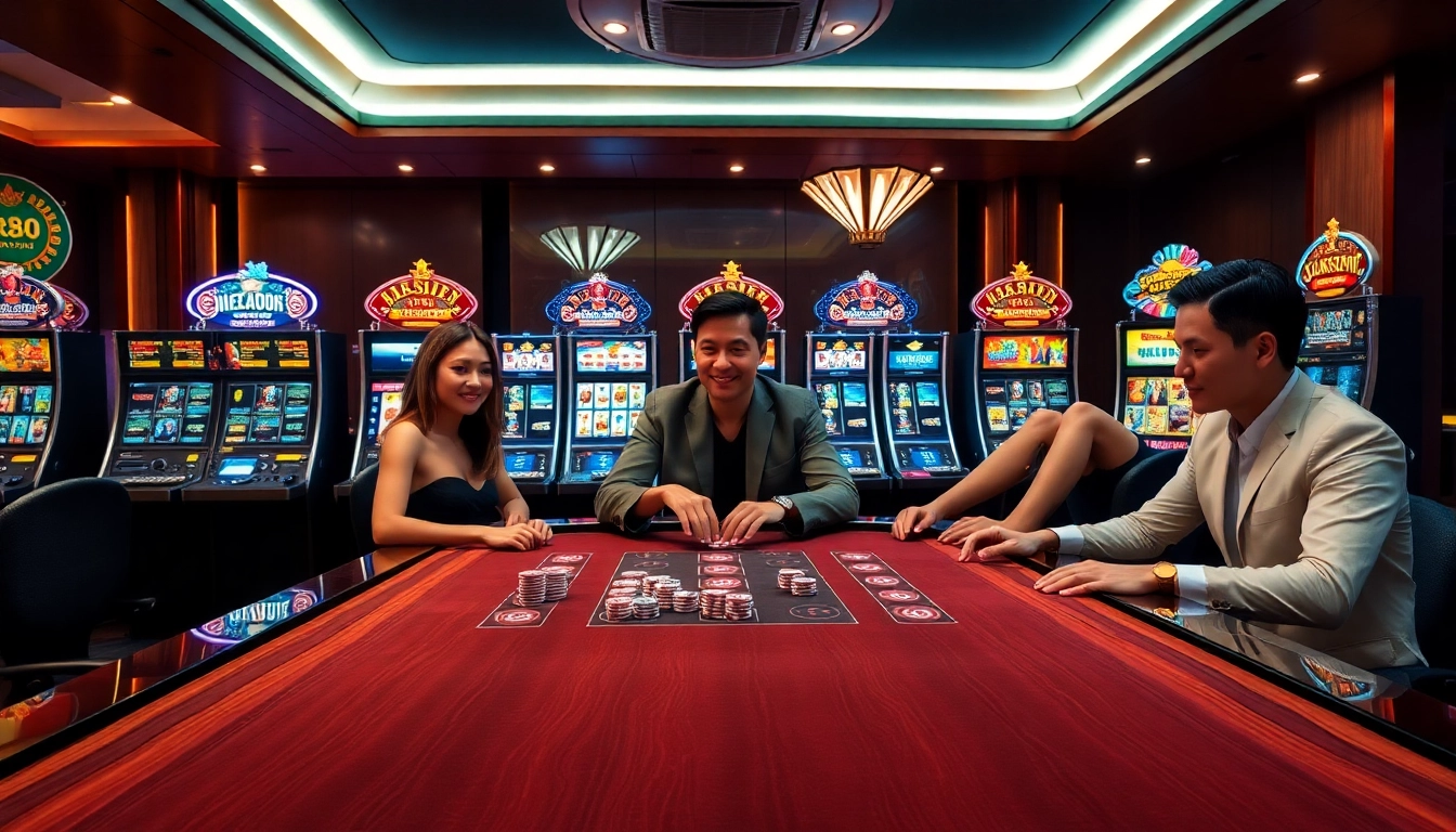 Engage in thrilling gameplay at rr88 casino with stylish players and vibrant slot machines.