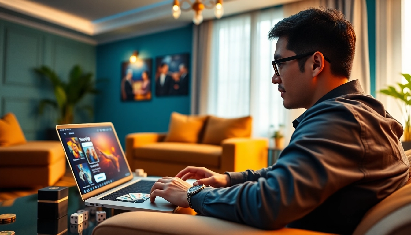 Engaging scene of a player logging into Nhatvip, showcasing excitement in online gambling.