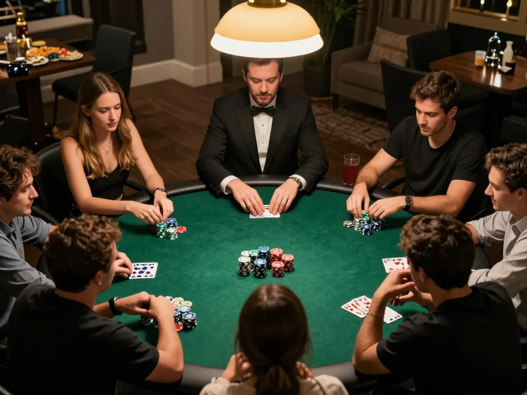 Players enjoy a strategic poker game together at home, showcasing the fun of Fokus77.