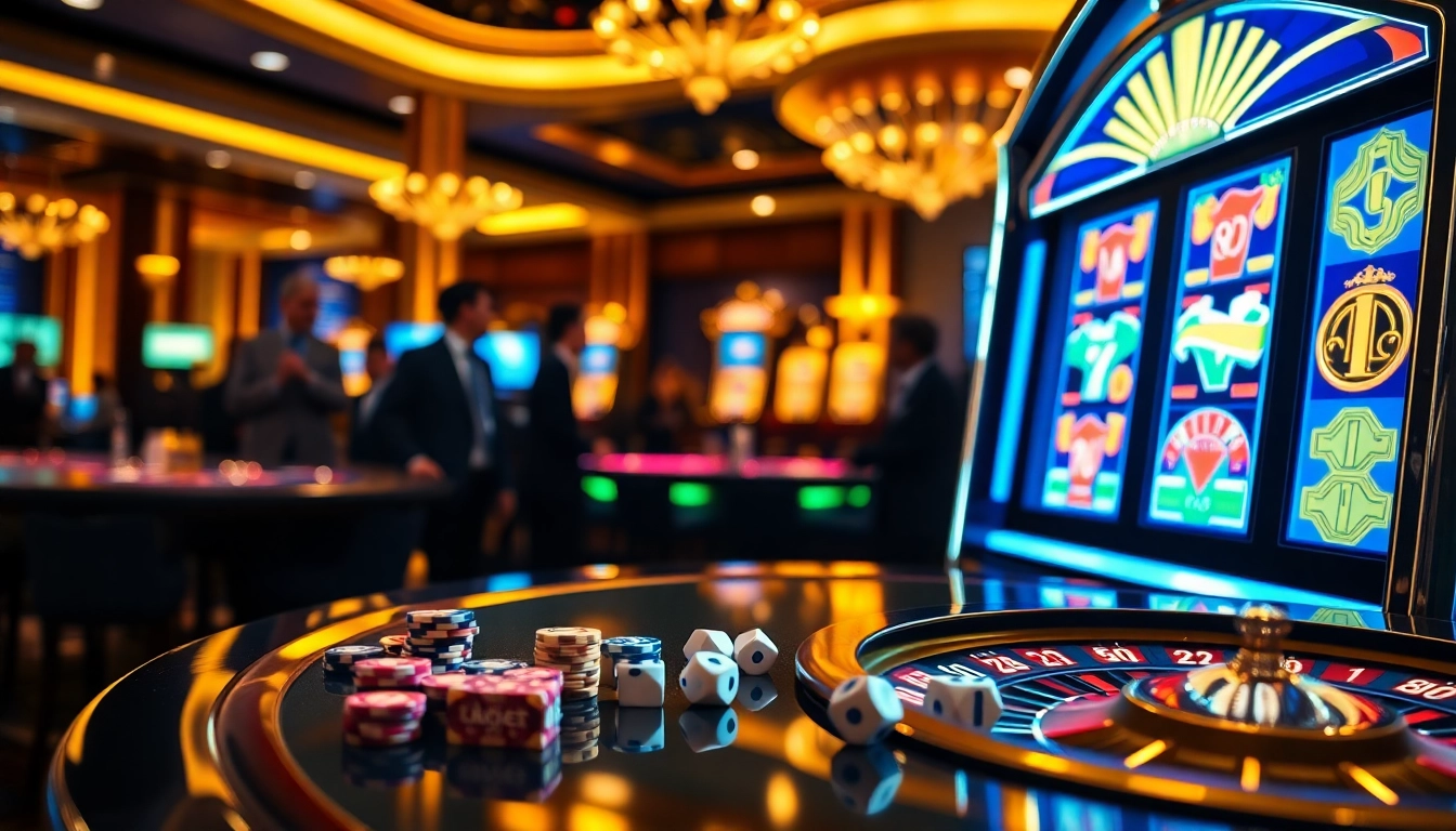 Engaging players at a slot gacor machine in a luxurious casino setting, highlighting excitement and winning.