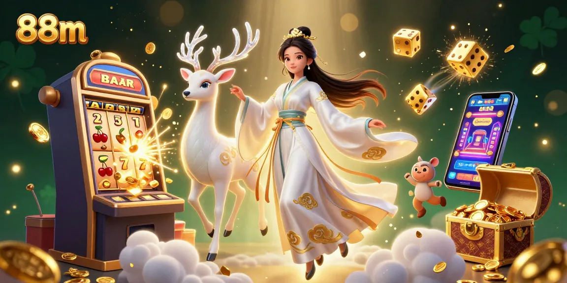 88m immersive illustration capturing a lucky slot moment with casino elements and a serene character in stunning detail.