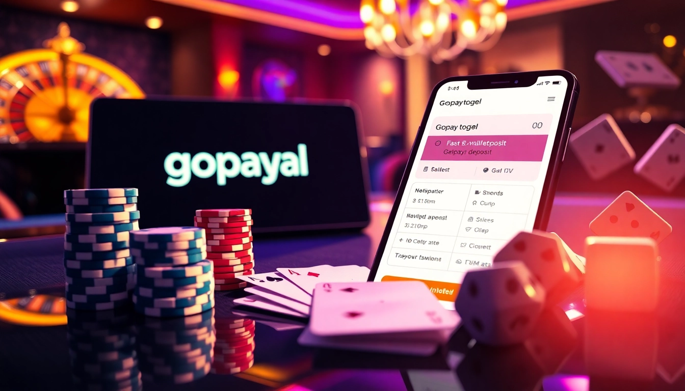 Gopaytogel interface showcasing fast deposits with poker chips and roulette wheel in action