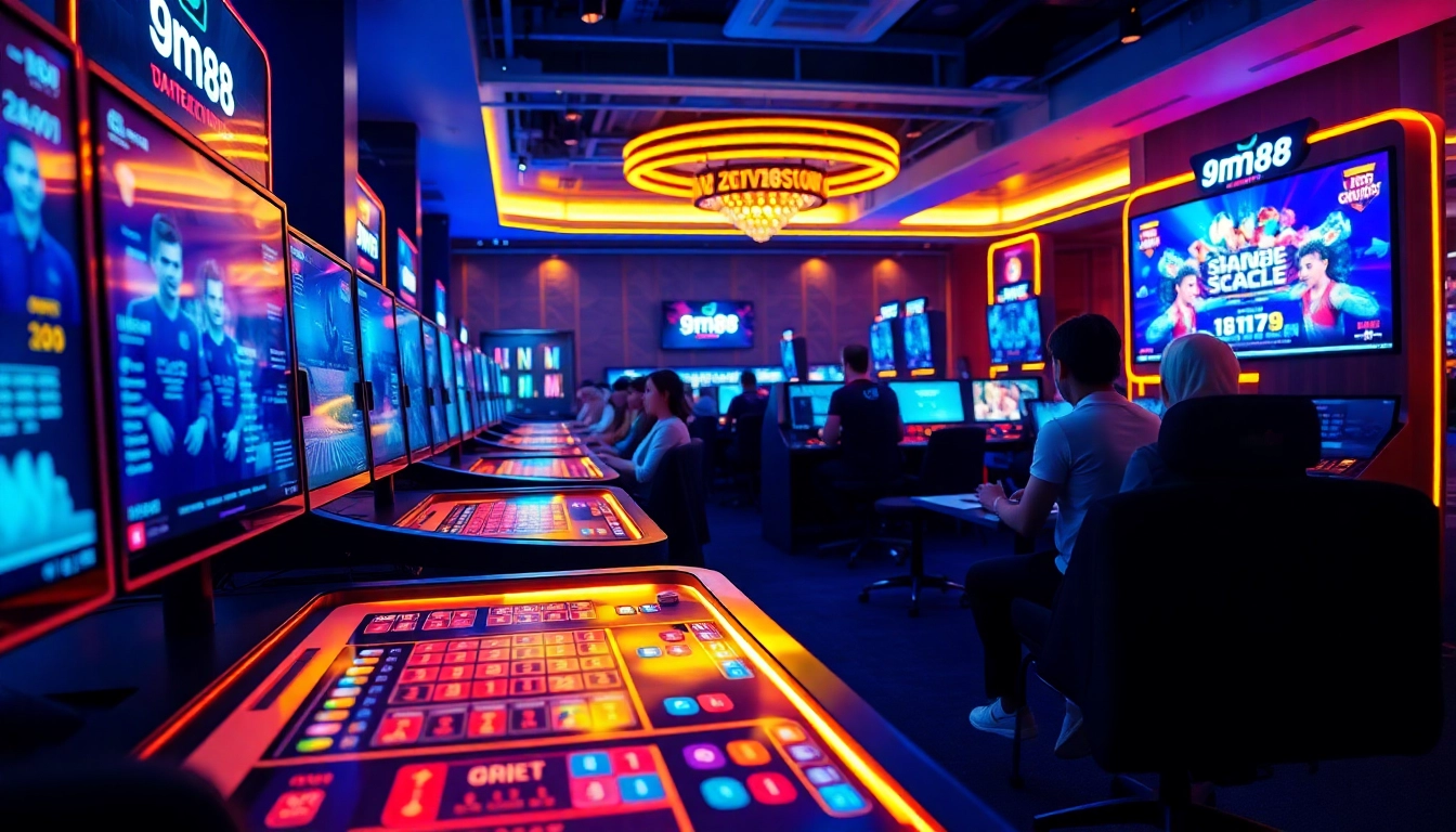 Exciting online gaming experience with mm88 branding in a vibrant casino environment