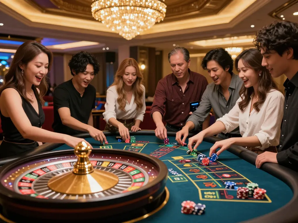 Engaging players at roulette table enjoying uu88 bet experience amidst vibrant casino atmosphere
