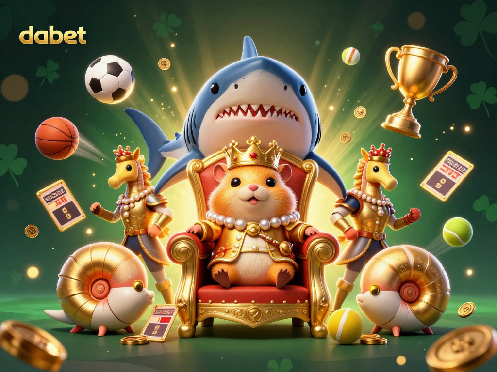 Experience the thrill of dabet with a fierce hamster king surrounded by dynamic sports elements.