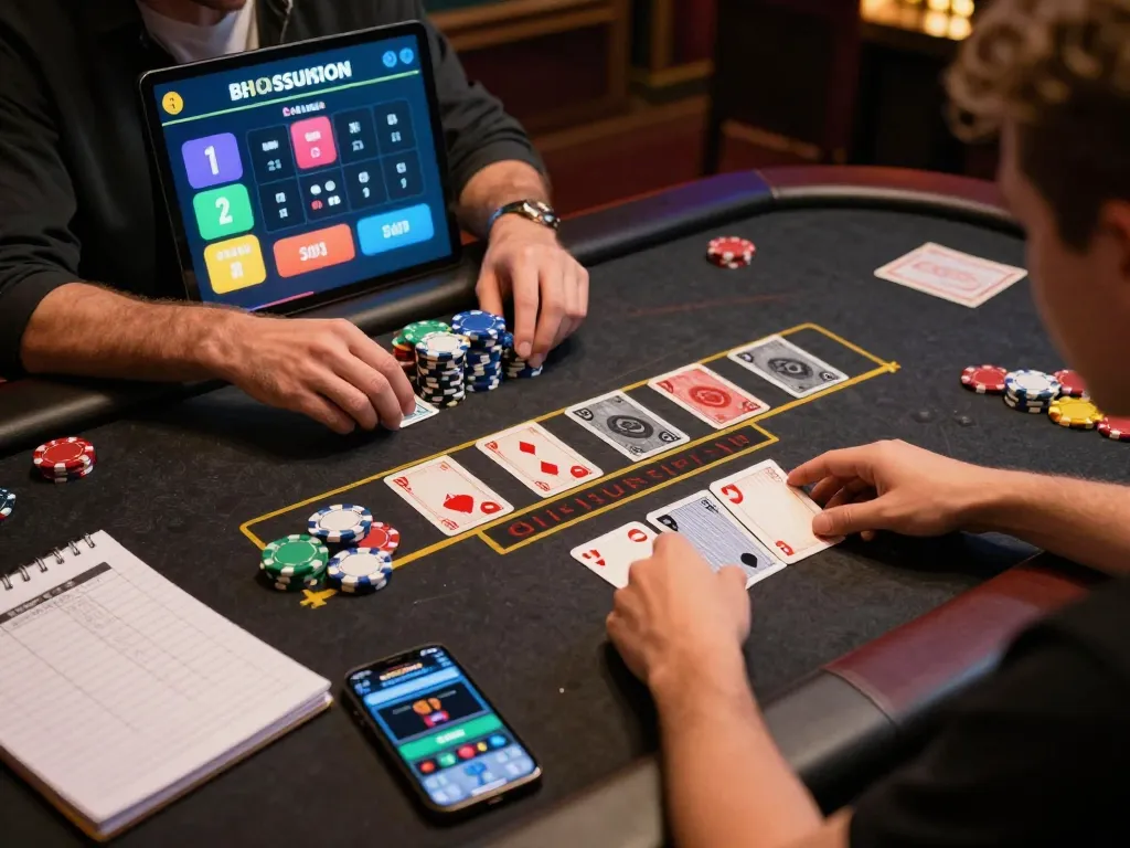 Engaging baccarat gameplay at https://kkwin68.info/ showcasing players strategizing with cards and chips.