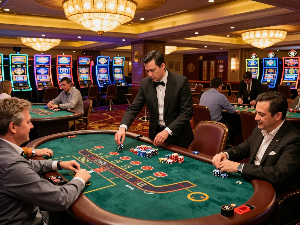 Players strategizing their bets at LV88 blackjack tables in a vibrant casino setting