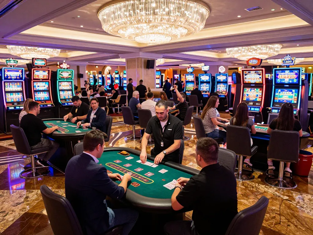 Dynamic blackjack gameplay at https://kjc.events/ with players making strategic decisions at a lively Las Vegas casino.