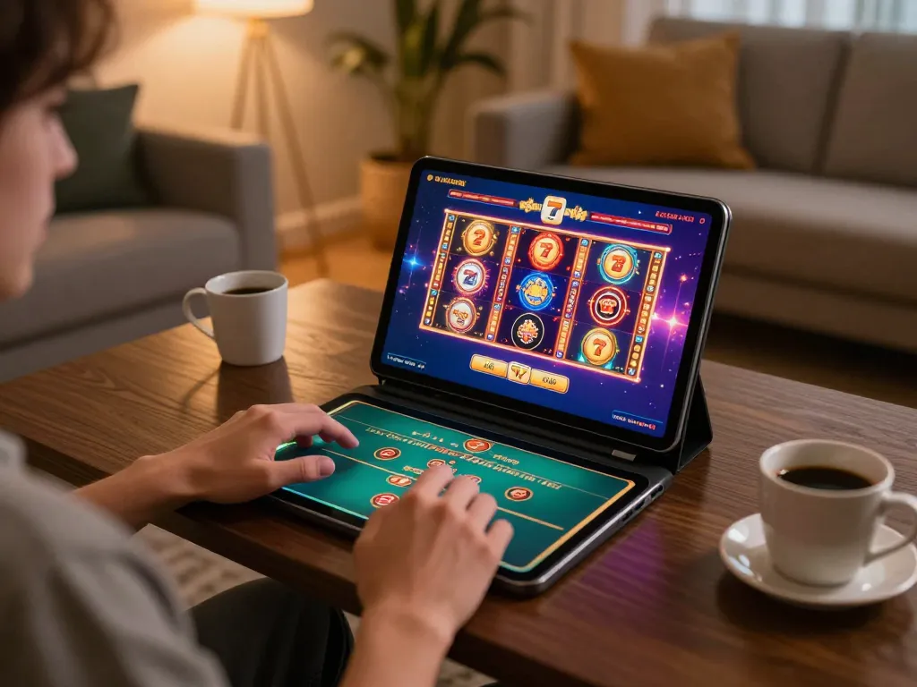 Player enjoying casino games on 789club app with colorful slot displays