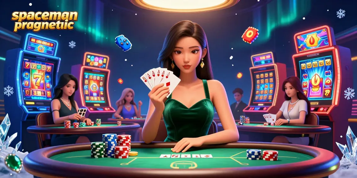Spin the reels in Spaceman Pragmatic, featuring a stylish Asian woman at a luxurious poker table.