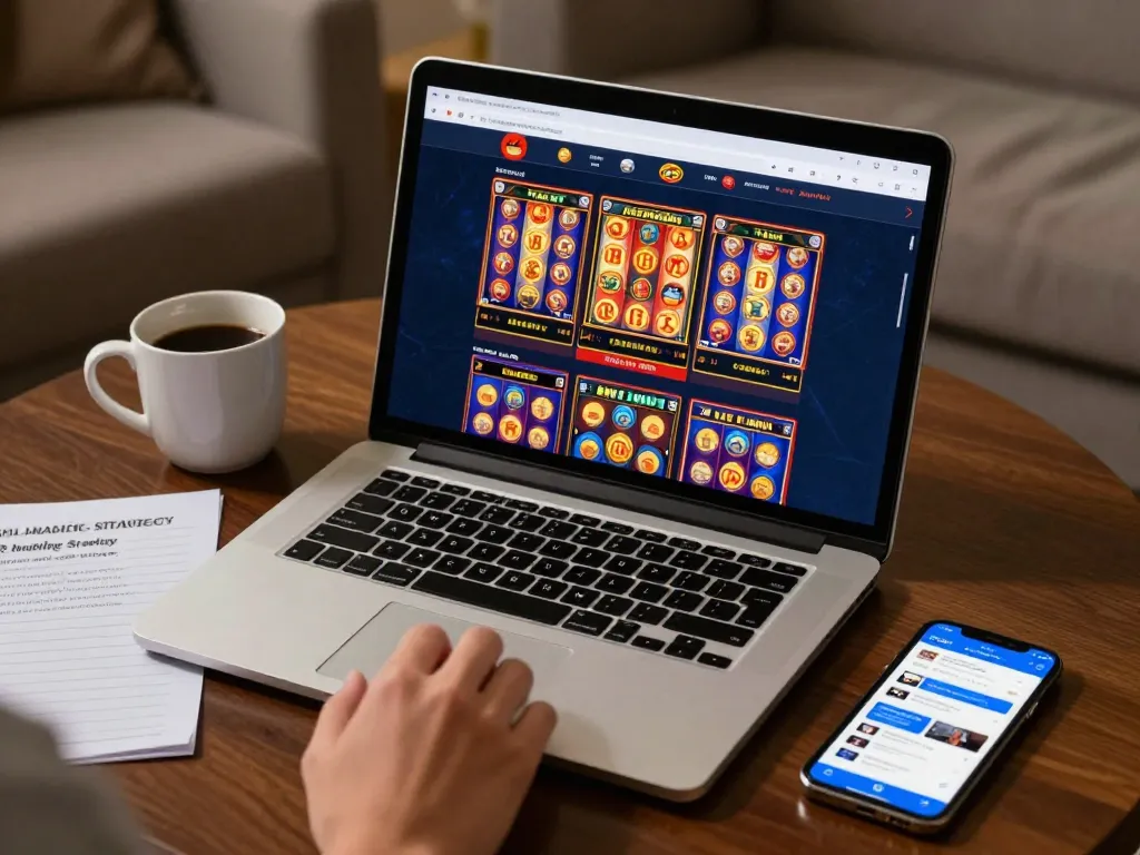 Engaging online gaming session featuring aman788 website on a laptop with strategic betting notes