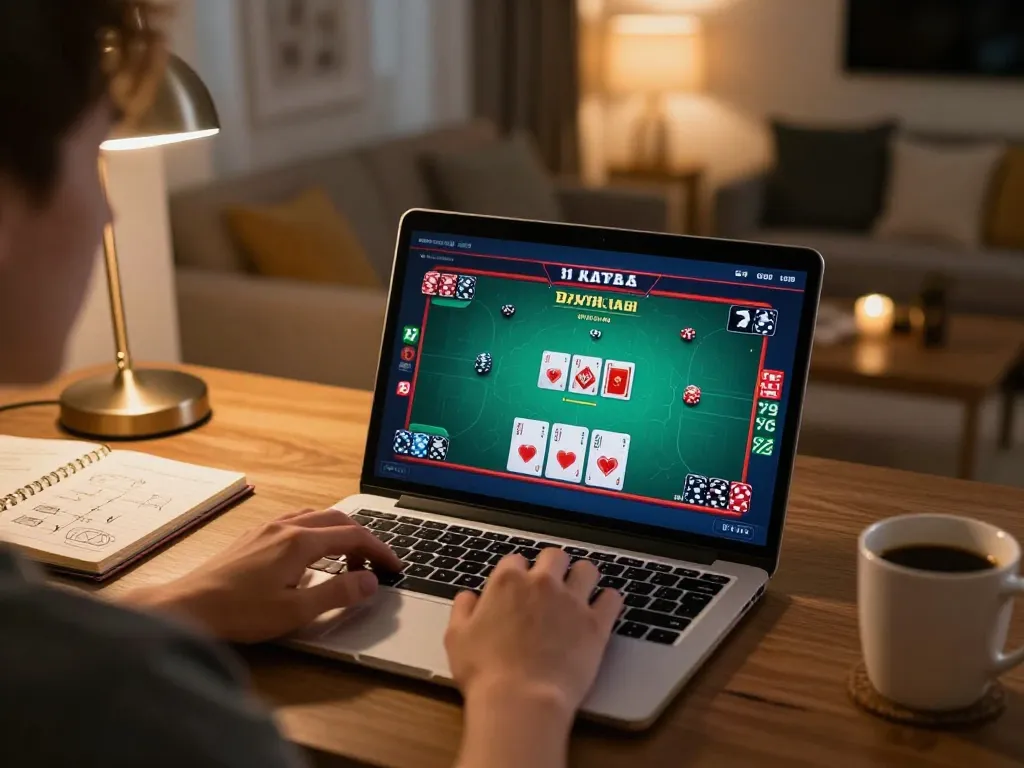 Engaged player experiencing online poker at https://tairikvip.co with cozy home ambiance and strategic gameplay.