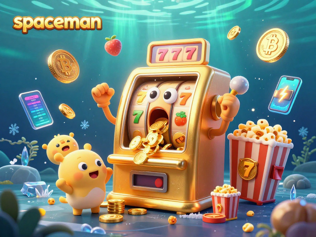 Watch as the spaceman golden slot machine wins its jackpot, surrounded by celebrating mini slots and crypto coins!