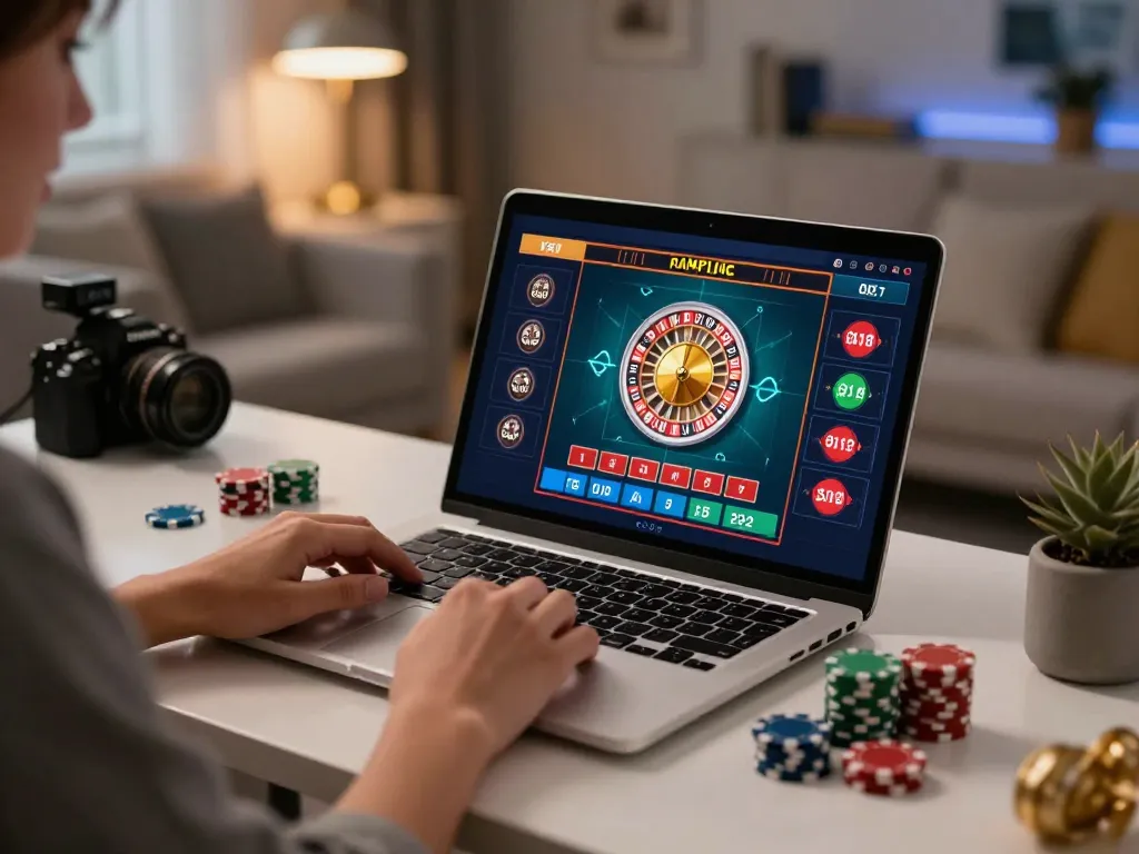 Engaging player strategizing at mm88 online roulette, showcasing a vibrant gambling atmosphere.