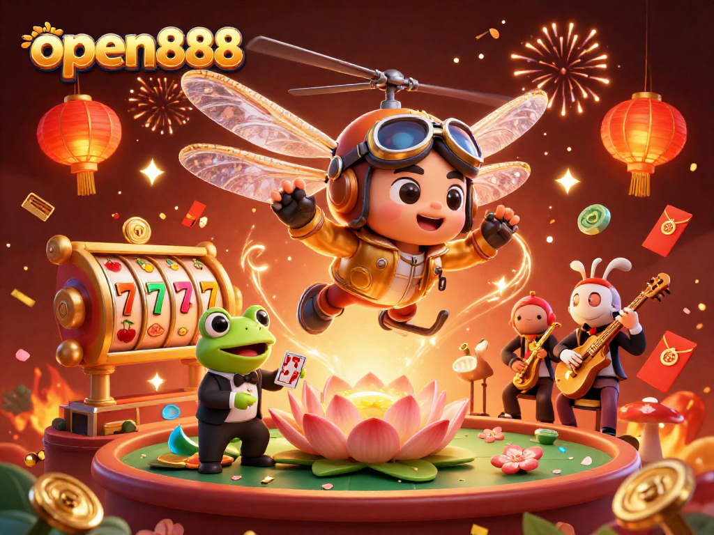 Spin the reels at open888 with a vibrant 3D casino scene full of excitement and action.