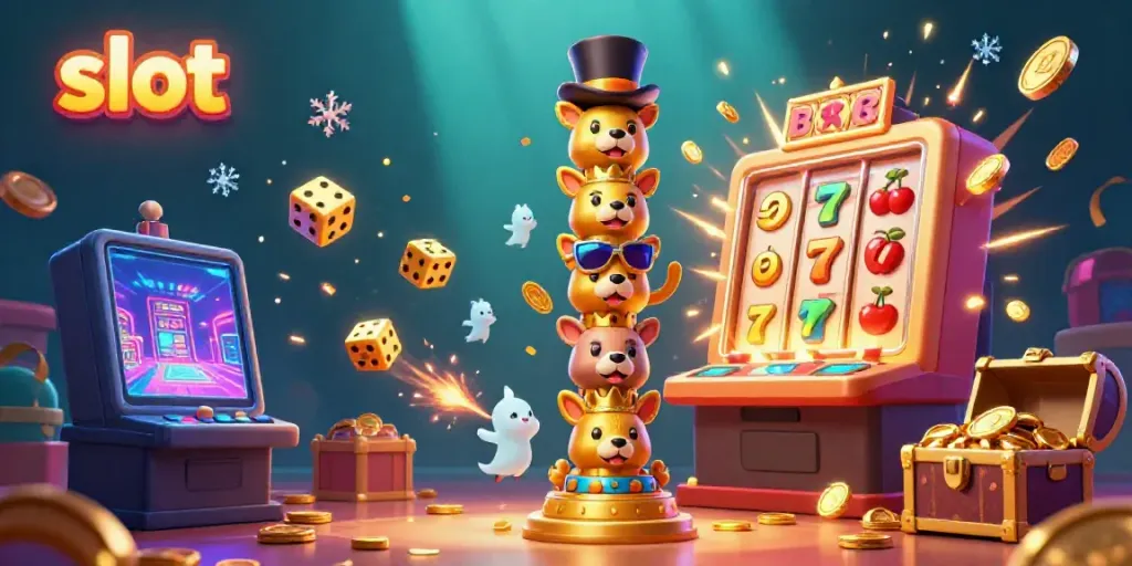 Experience thrilling slot action in a vibrant 3D scene filled with dynamic casino elements.
