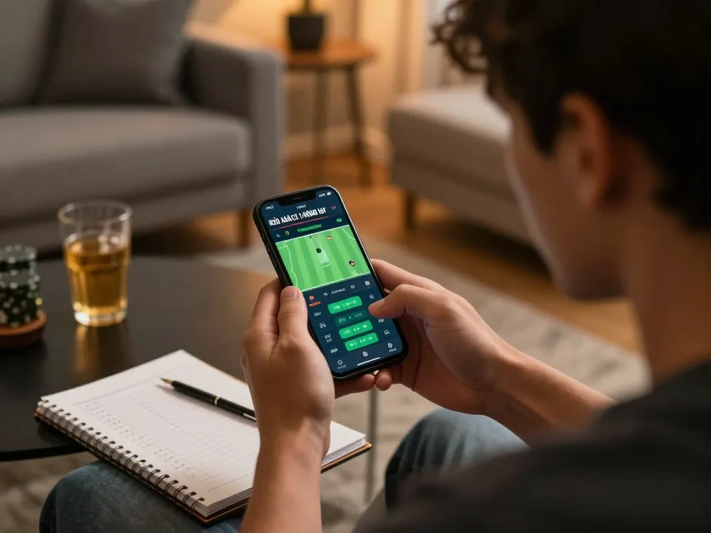 Engaged in kèo nhà cái hôm nay betting on smartphone, showcasing focused strategy and excitement.