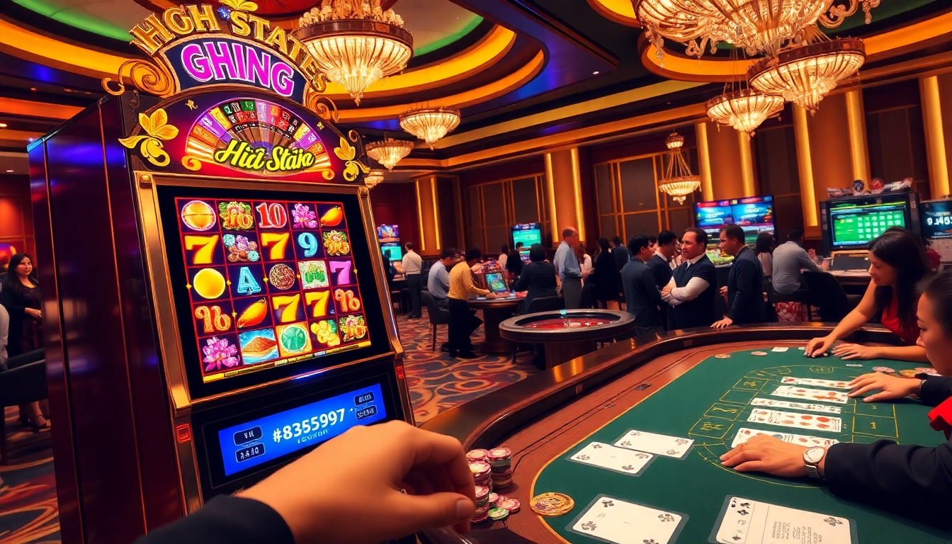 Experience the thrill of Nổ Hũ Đổi Thưởng at this luxurious casino, featuring vibrant slot machines and engaging gameplay.