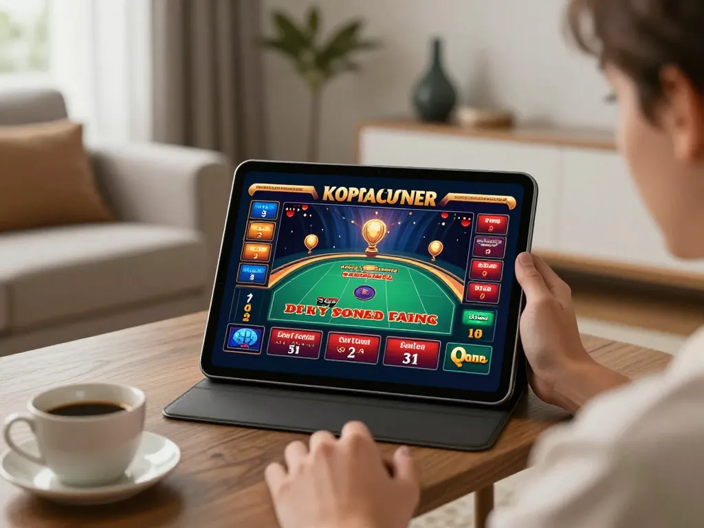 Engaged gamer using tablet for online casino gameplay at https://gemwin.pics with vibrant interface.