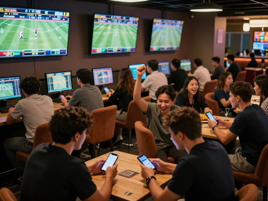 Engaged bettors celebrating wins with 7meter Link Alternatif during lively sports betting session