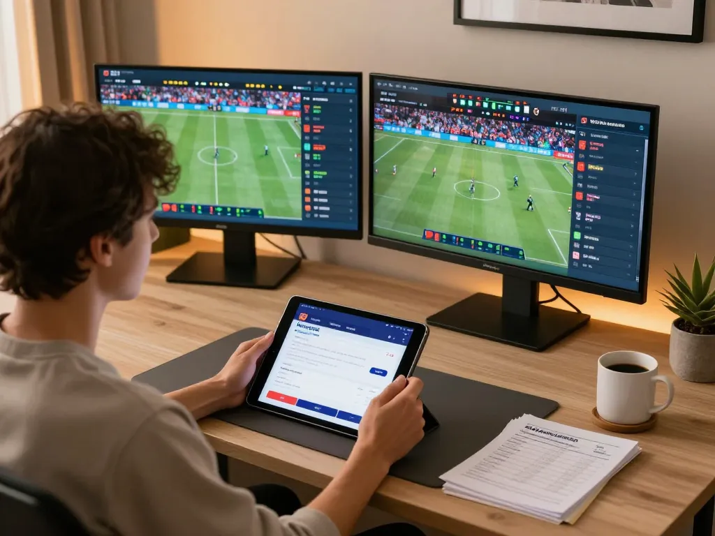 Player engaging with the Nowgoal app for live sports betting analysis, showcasing an interactive gaming experience.